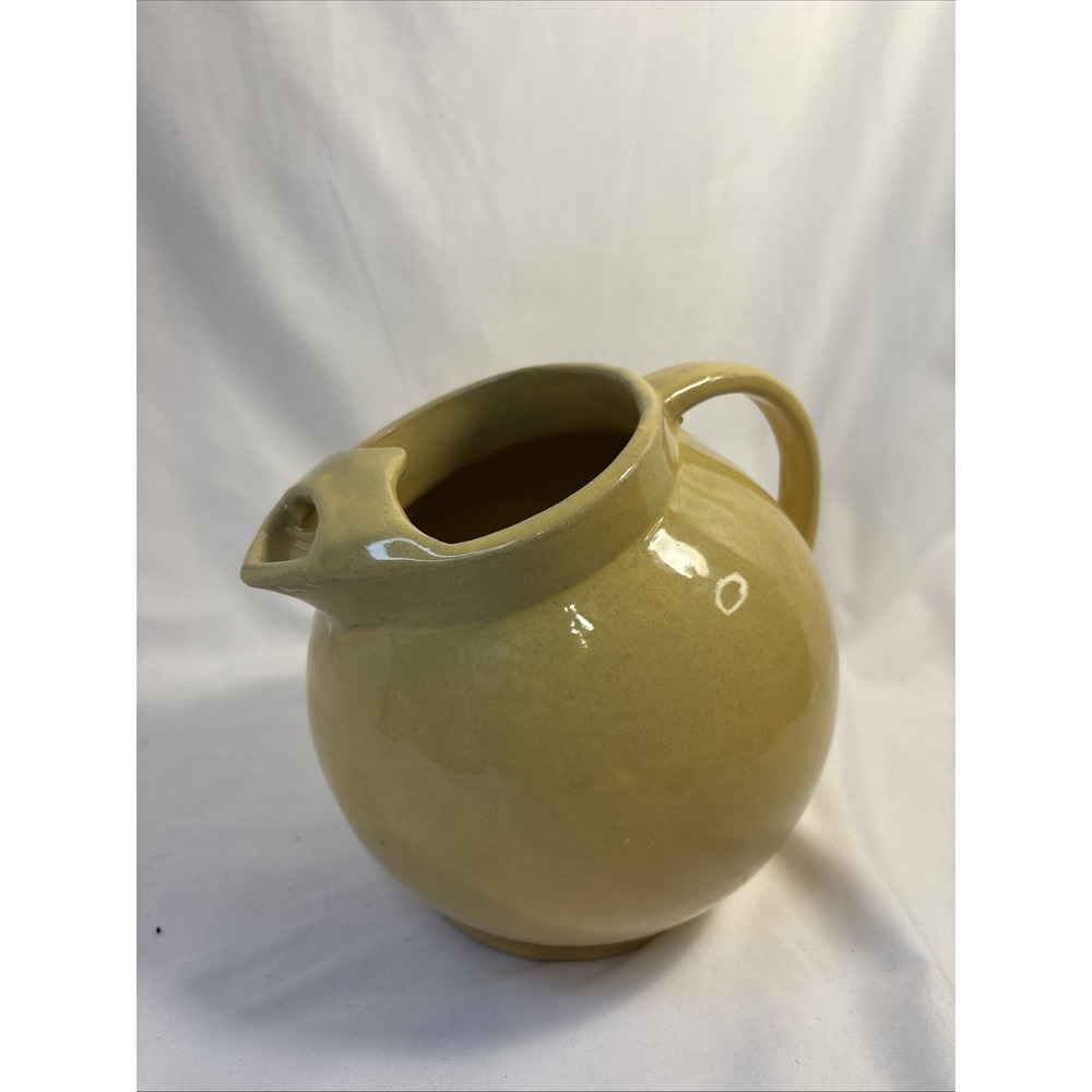 McCoy Pottery Tilt Ball Pitcher Yellow Ice Lip 8 inch Tall Vintage